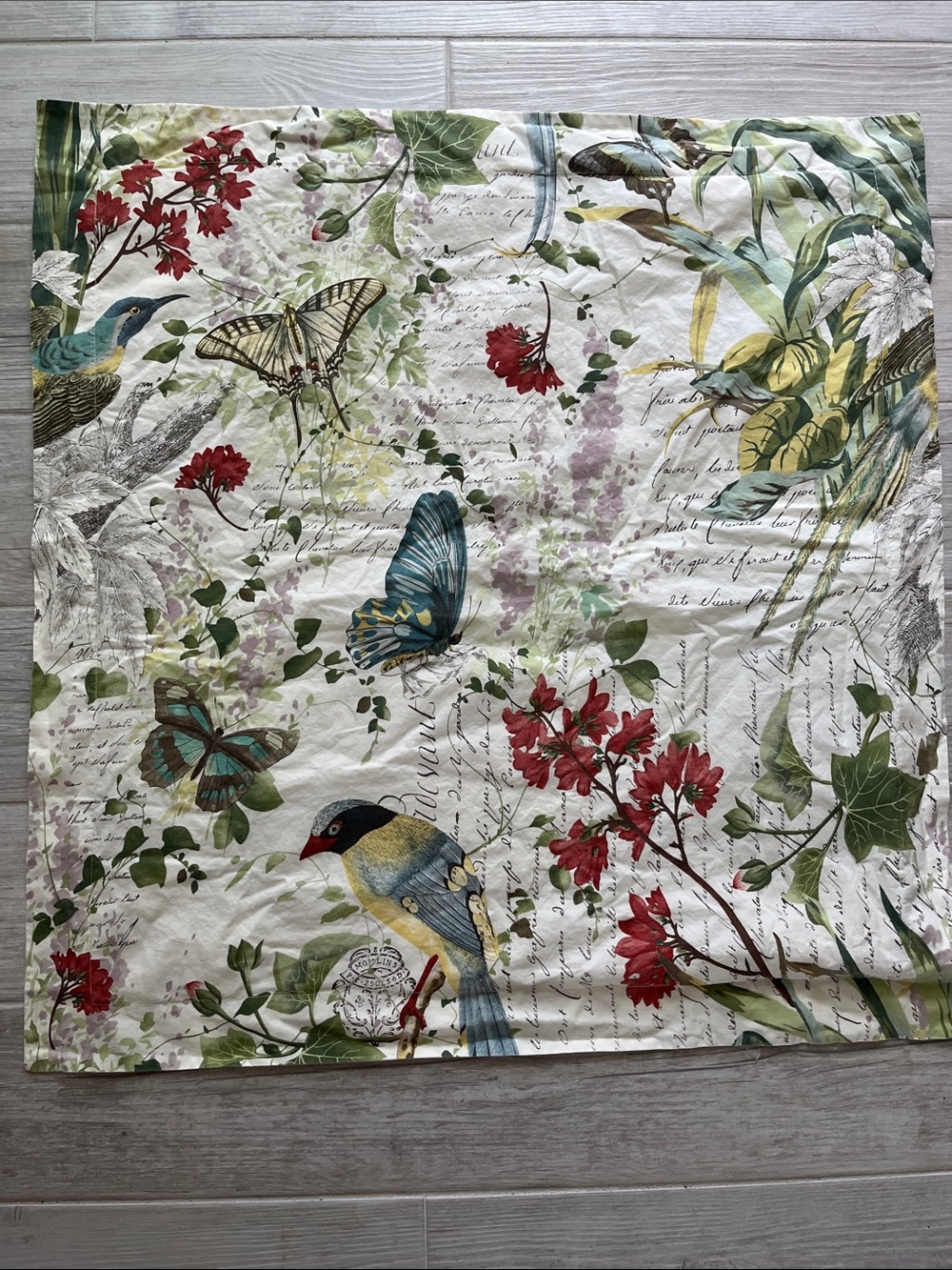 PotteryBarn vintage inspired floral bird garden oversize euro pillow sham cotton
